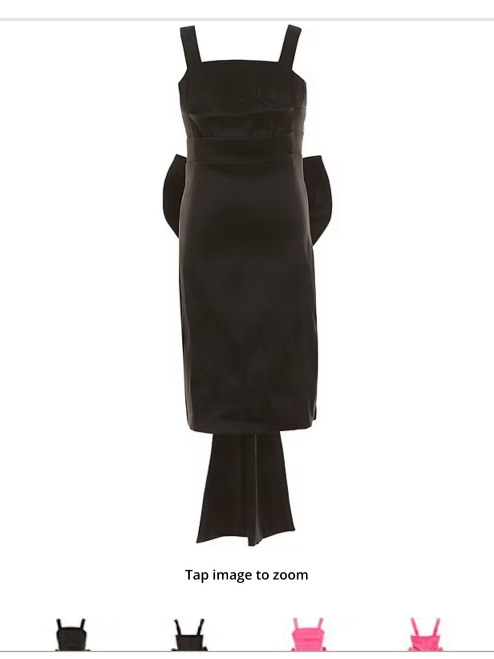 Black Square-Neck Satin Midi Dress with Back Bow Detail